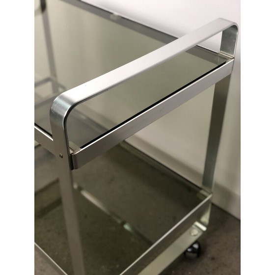 Image 1 of Table de service sur roues en aluminium et verre vintage italien par Martini et Rossi, 1970