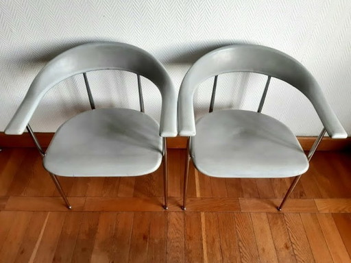 2X Fauteuils Fasem Chrome Et Caoutchouc P40 , Italie 1980