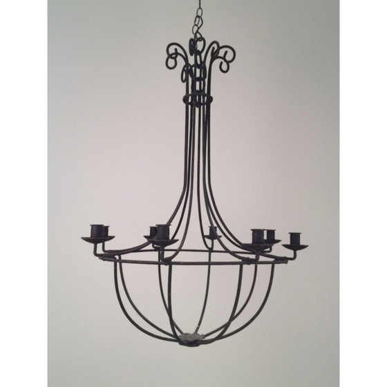 Image 1 of Lustre cage en fer forgé, 1970