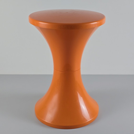 Image 1 of Space Age Design - Vintage Stamp Tam Tam Orange Plastic Stool - Tabouret Tam Tam Pop - Designed By Henry Massonnet, 1968.