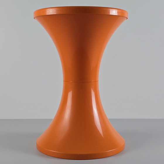 Image 1 of Space Age Design - Vintage Stamp Tam Tam Orange Plastic Stool - Tabouret Tam Tam Pop - Designed By Henry Massonnet, 1968.