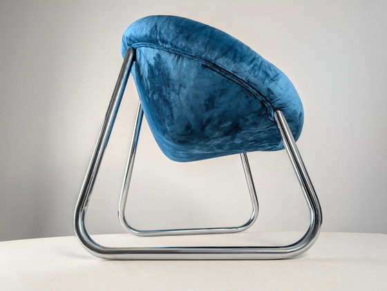 Image 1 of Paire de fauteuils italiens en chrome et velours bleu, 1970