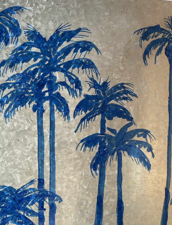 Image 1 of Tableau Encre sur Métal Palmiers Coucher de Soleil Miami