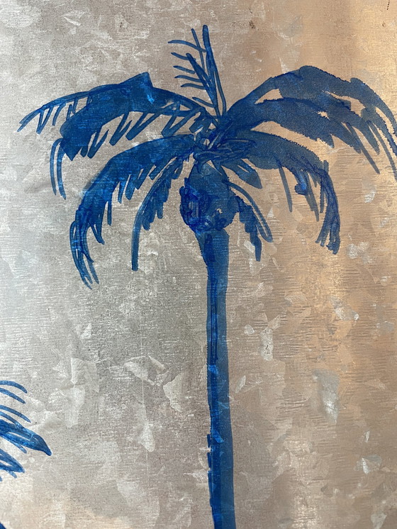 Image 1 of Tableau Encre sur Métal Palmiers Coucher de Soleil Miami