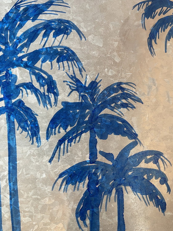 Image 1 of Tableau Encre sur Métal Palmiers Coucher de Soleil Miami