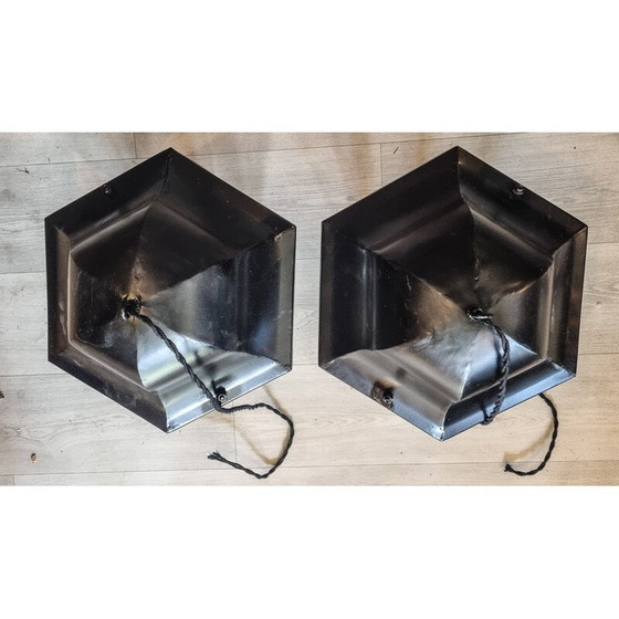 Image 1 of Paire de lanternes vintage en époxy noir satiné, 1940