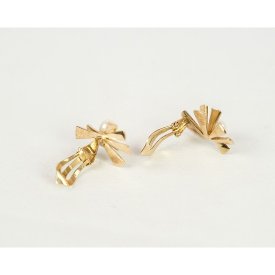 Image 1 of Paire de clips d'oreilles vintage en or 14k avec perle de culture