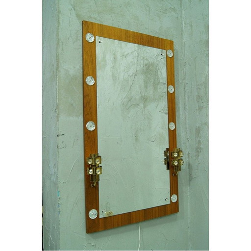 Miroir vintage en teck et cristal par Erik Höglund pour Eriksmalaglas, Suède années 1960