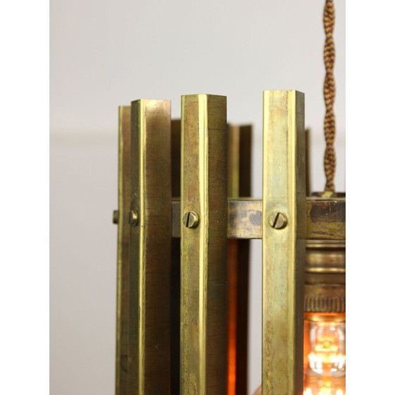 Image 1 of Lampe suspendue Cage en laiton, Italie 1970