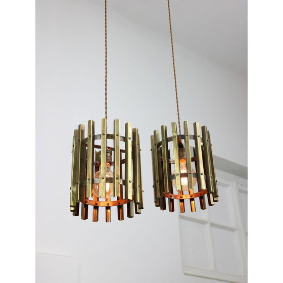 Image 1 of Lampe suspendue Cage en laiton, Italie 1970