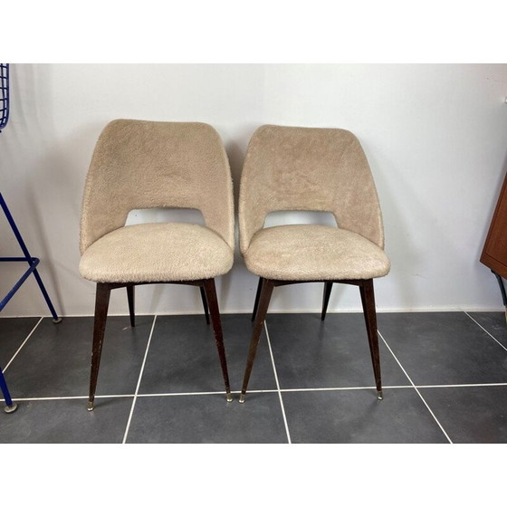 Image 1 of Chaise vintage beige avec pieds en forme de compas, 1960