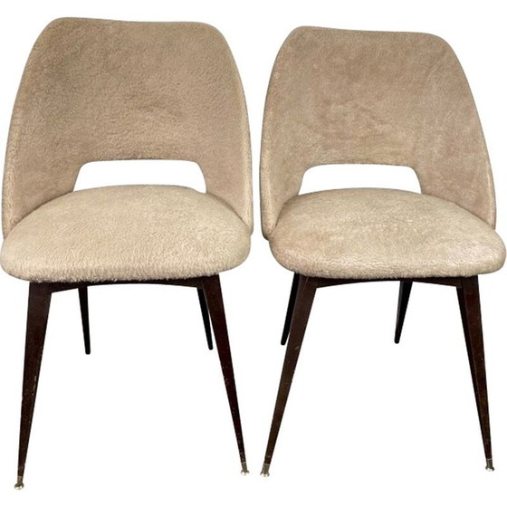 Image 1 of Chaise vintage beige avec pieds en forme de compas, 1960