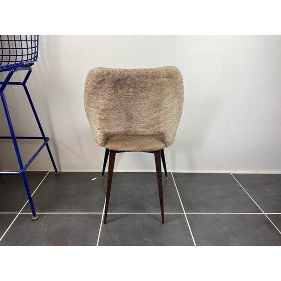 Image 1 of Chaise vintage beige avec pieds en forme de compas, 1960