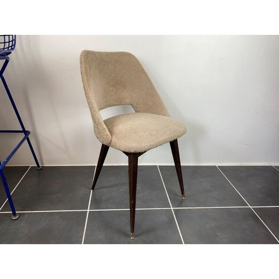 Image 1 of Chaise vintage beige avec pieds en forme de compas, 1960