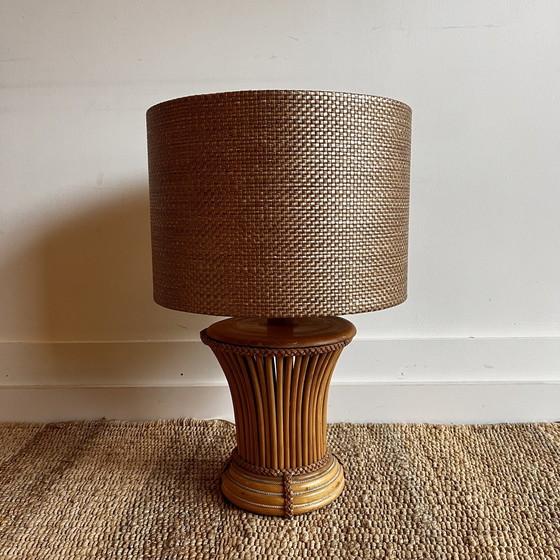 Image 1 of Base de lampe en bambou et rotin du Mid Century italien