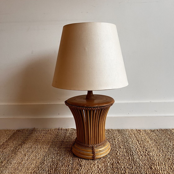 Image 1 of Base de lampe en bambou et rotin du Mid Century italien