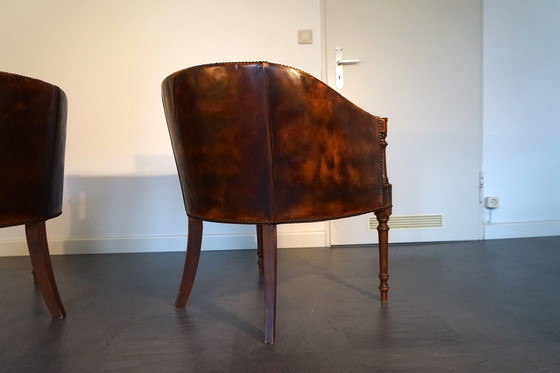 Image 1 of Fauteuil Anglais Vintage En Cuir Cognac, Lot de 2