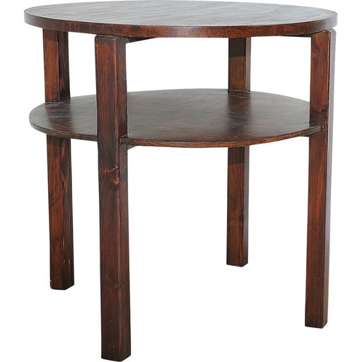 Table basse ronde vintage en pin, Tchécoslovaquie 1970