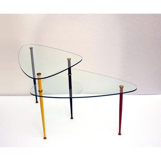 Image 1 of Table basse vintage Arlecchino en métal et cristal par Edoardo Poli pour Vitrex, Italie 1960