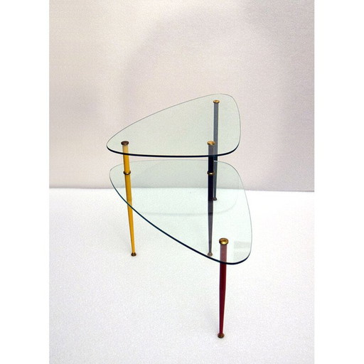 Table basse vintage Arlecchino en métal et cristal par Edoardo Poli pour Vitrex, Italie 1960