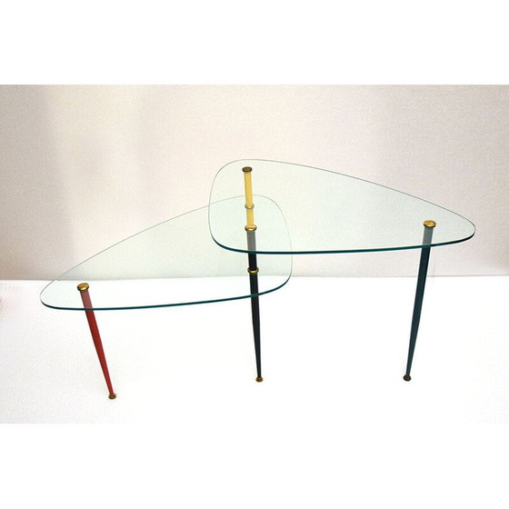Image 1 of Table basse vintage Arlecchino en métal et cristal par Edoardo Poli pour Vitrex, Italie 1960