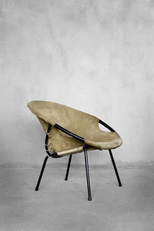 Vintage Mid Century German Modern Earthy Green Suede Circle Balloon Chair By Lusch Erzeugnis For Lusch & Co, 1960S