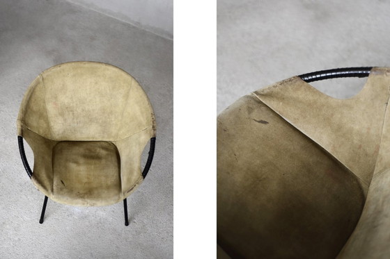 Image 1 of Vintage Mid Century German Modern Earthy Green Suede Circle Balloon Chair By Lusch Erzeugnis For Lusch & Co, 1960S