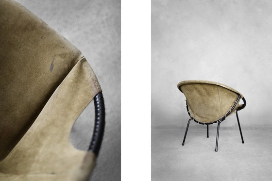 Image 1 of Vintage Mid Century German Modern Earthy Green Suede Circle Balloon Chair By Lusch Erzeugnis For Lusch & Co, 1960S