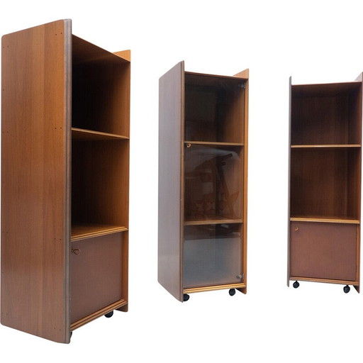 Etagère vintage Artona en bois et cuir par Afra & Tobia Scarpa pour Maxalto, 1970