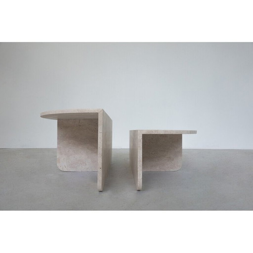 Table basse vintage en travertin en deux parties, Italie 1970