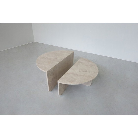 Image 1 of Table basse vintage en travertin en deux parties, Italie 1970
