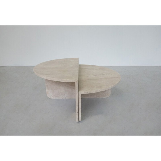 Image 1 of Table basse vintage en travertin en deux parties, Italie 1970