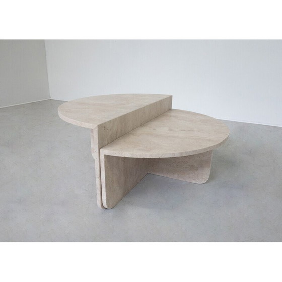 Image 1 of Table basse vintage en travertin en deux parties, Italie 1970