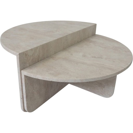 Table basse vintage en travertin en deux parties, Italie 1970
