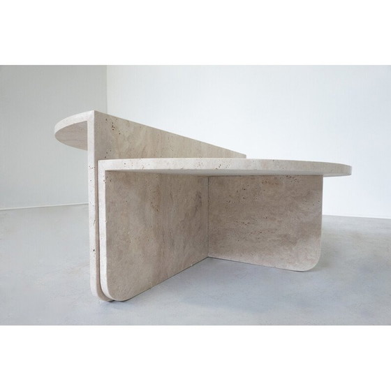 Image 1 of Table basse vintage en travertin en deux parties, Italie 1970