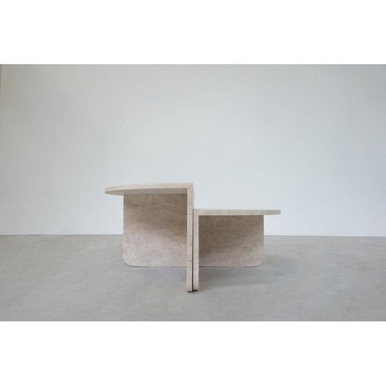 Image 1 of Table basse vintage en travertin en deux parties, Italie 1970