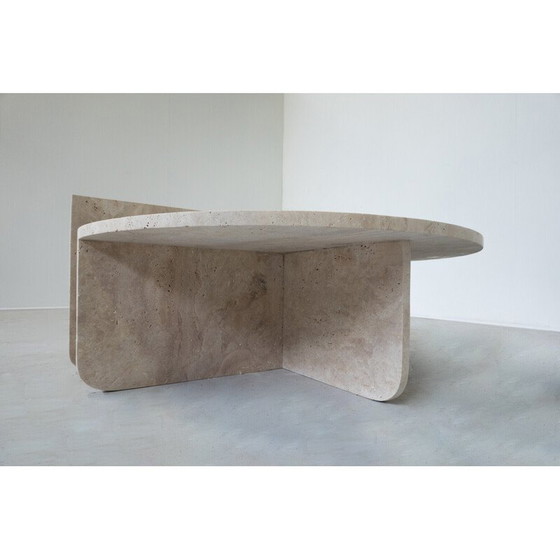 Image 1 of Table basse vintage en travertin en deux parties, Italie 1970
