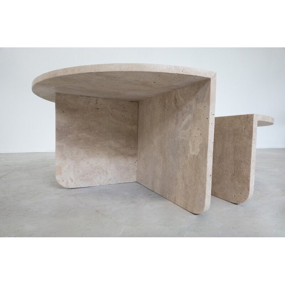 Image 1 of Table basse vintage en travertin en deux parties, Italie 1970