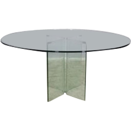 Table ronde vintage en verre trempé, 1980