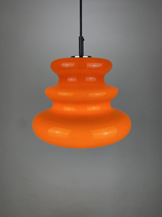 Image 1 of Lampe pendante en verre orange vif Ah 1 By Peill And Putzler 1960