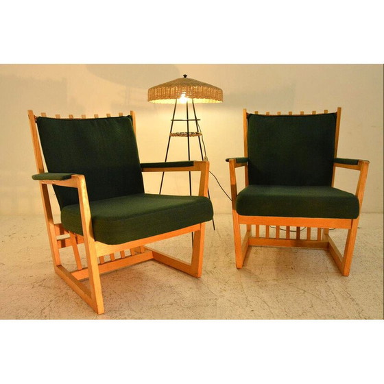 Image 1 of Ensemble de salon vintage en cuir, bois et tissu par Albert Haberer, Allemagne 1950