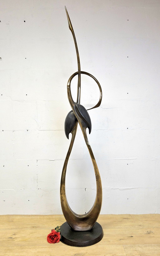 Vintage Lithuanian 50s Art Deco Brass Crane Sculpture Boris Lovet-Lorski (Entwined Cranes Sculpture)