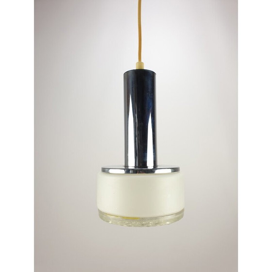 Image 1 of Lampe suspendue vintage en verre clair avec support chromé, Pays-Bas 1970