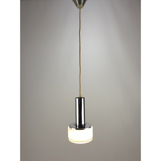 Image 1 of Lampe suspendue vintage en verre clair avec support chromé, Pays-Bas 1970
