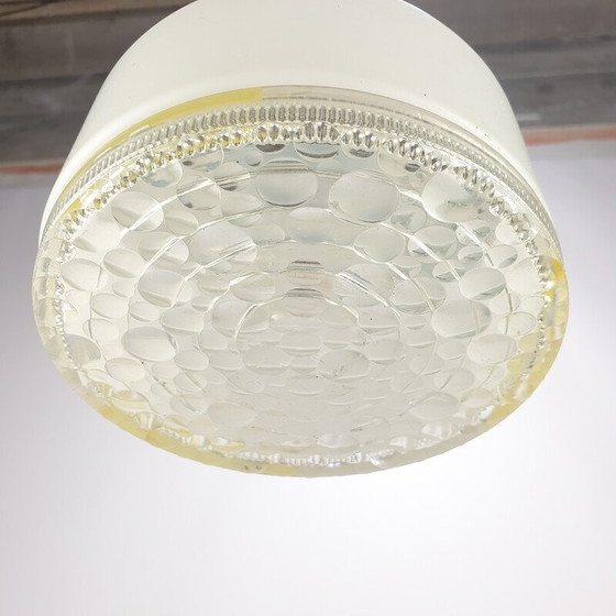 Image 1 of Lampe suspendue vintage en verre clair avec support chromé, Pays-Bas 1970