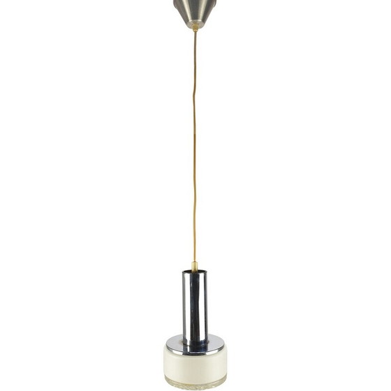 Image 1 of Lampe suspendue vintage en verre clair avec support chromé, Pays-Bas 1970