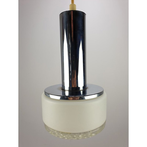 Image 1 of Lampe suspendue vintage en verre clair avec support chromé, Pays-Bas 1970