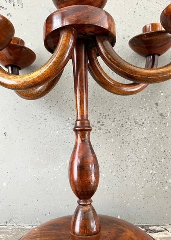 Image 1 of Chandelier vintage en bois pour 5 bougies