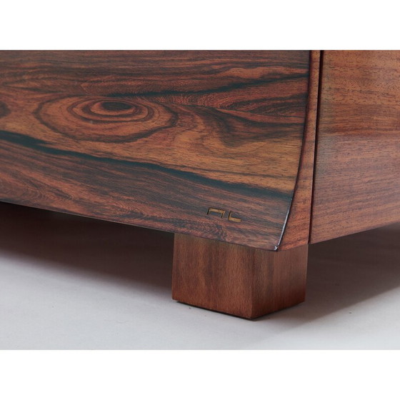 Image 1 of Meuble de bar vintage en marqueterie de bois et de laiton par Michel Lefèvre, 1960