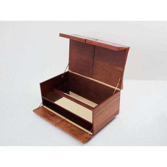 Image 1 of Meuble de bar vintage en marqueterie de bois et de laiton par Michel Lefèvre, 1960